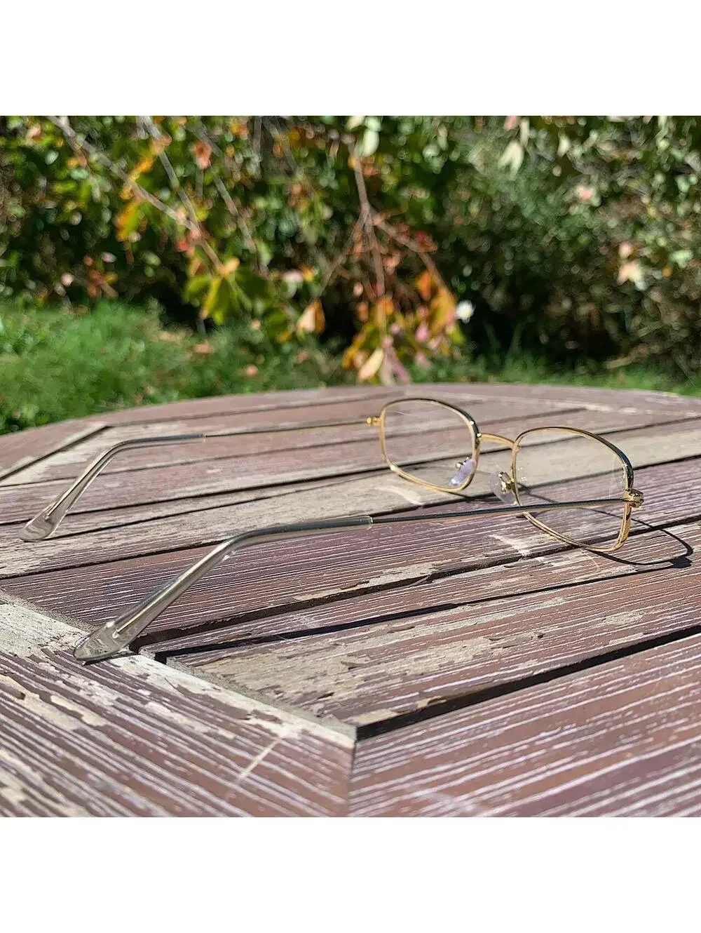Vintage 2000s style unique Slim Gold Trim Clear Lenses Glasses. Glasses are